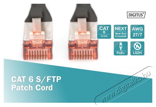 DIGITUS CAT6 S-FTP LSZH 0,5m patch k&aacute;bel - fekete Iroda &eacute;s sz&aacute;m&iacute;t&aacute;stechnika - H&aacute;l&oacute;zat - H&aacute;l&oacute;zati kieg&eacute;sz&iacute;tő - 393483