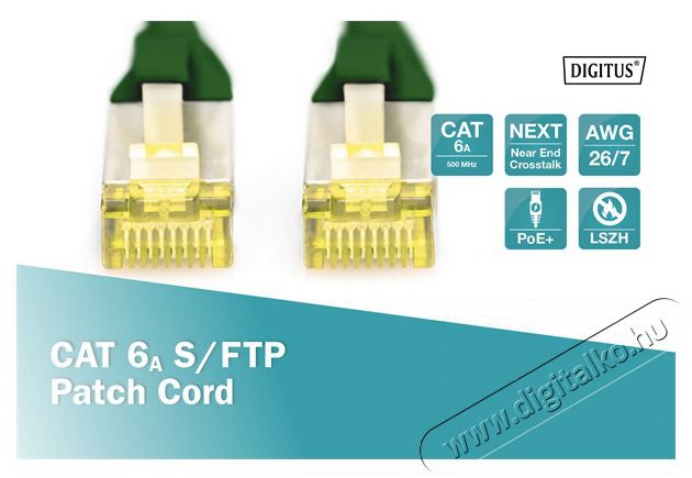 DIGITUS CAT6A S-FTP LSZH 1m z&ouml;ld patch k&aacute;bel Iroda &eacute;s sz&aacute;m&iacute;t&aacute;stechnika - H&aacute;l&oacute;zat - H&aacute;l&oacute;zati kieg&eacute;sz&iacute;tő - 393333