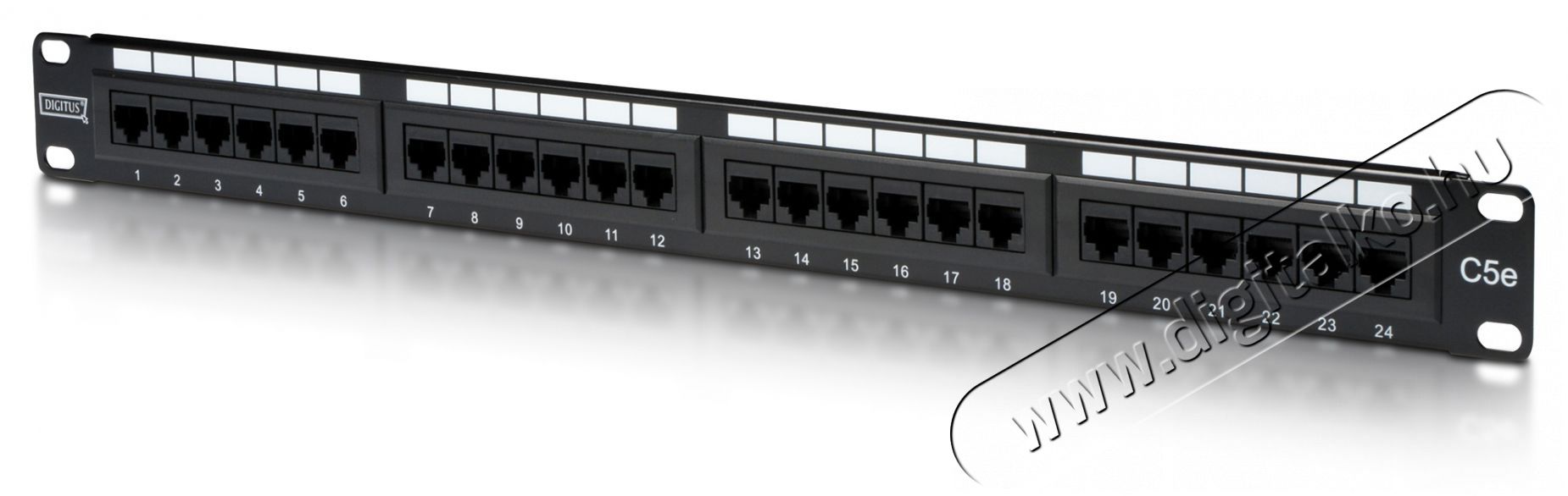 DIGITUS CAT5e 24port 19" 1U fekete &aacute;rny&eacute;kolatlan Patch Panel Iroda &eacute;s sz&aacute;m&iacute;t&aacute;stechnika - H&aacute;l&oacute;zat - H&aacute;l&oacute;zati kieg&eacute;sz&iacute;tő - 393071