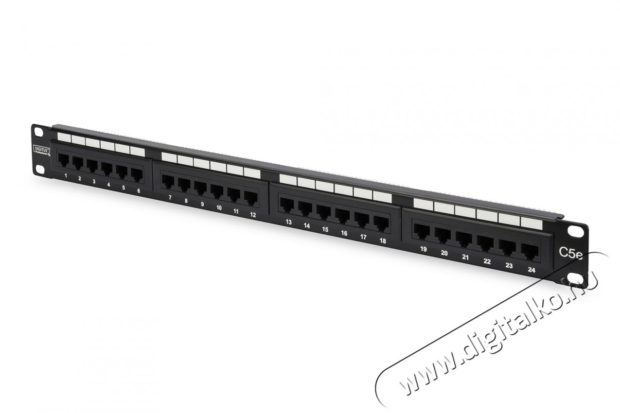 DIGITUS CAT5e 24port 19" 1U fekete &aacute;rny&eacute;kolatlan Patch Panel Iroda &eacute;s sz&aacute;m&iacute;t&aacute;stechnika - H&aacute;l&oacute;zat - H&aacute;l&oacute;zati kieg&eacute;sz&iacute;tő - 393071