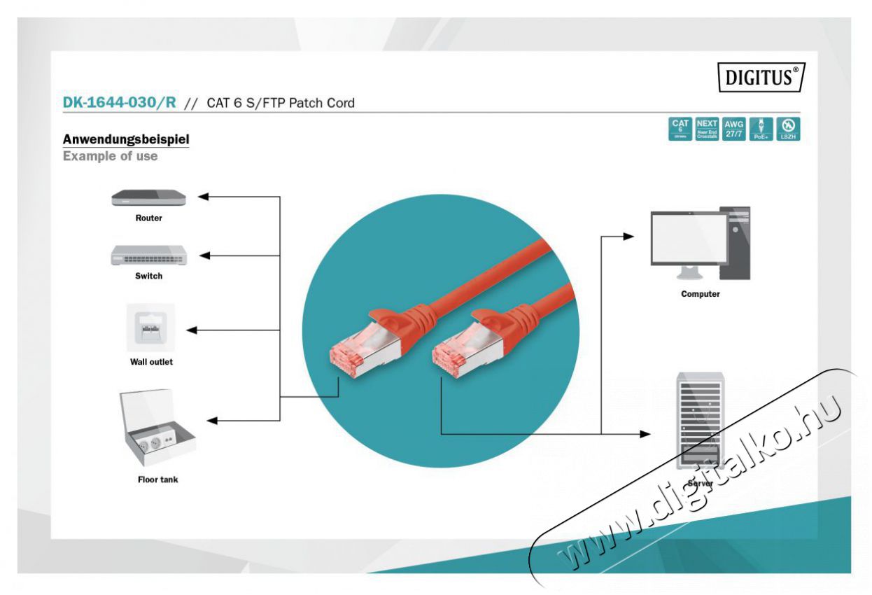 DIGITUS CAT6 S-FTP LSZH 3m piros patch k&aacute;bel Iroda &eacute;s sz&aacute;m&iacute;t&aacute;stechnika - H&aacute;l&oacute;zat - H&aacute;l&oacute;zati kieg&eacute;sz&iacute;tő - 393330