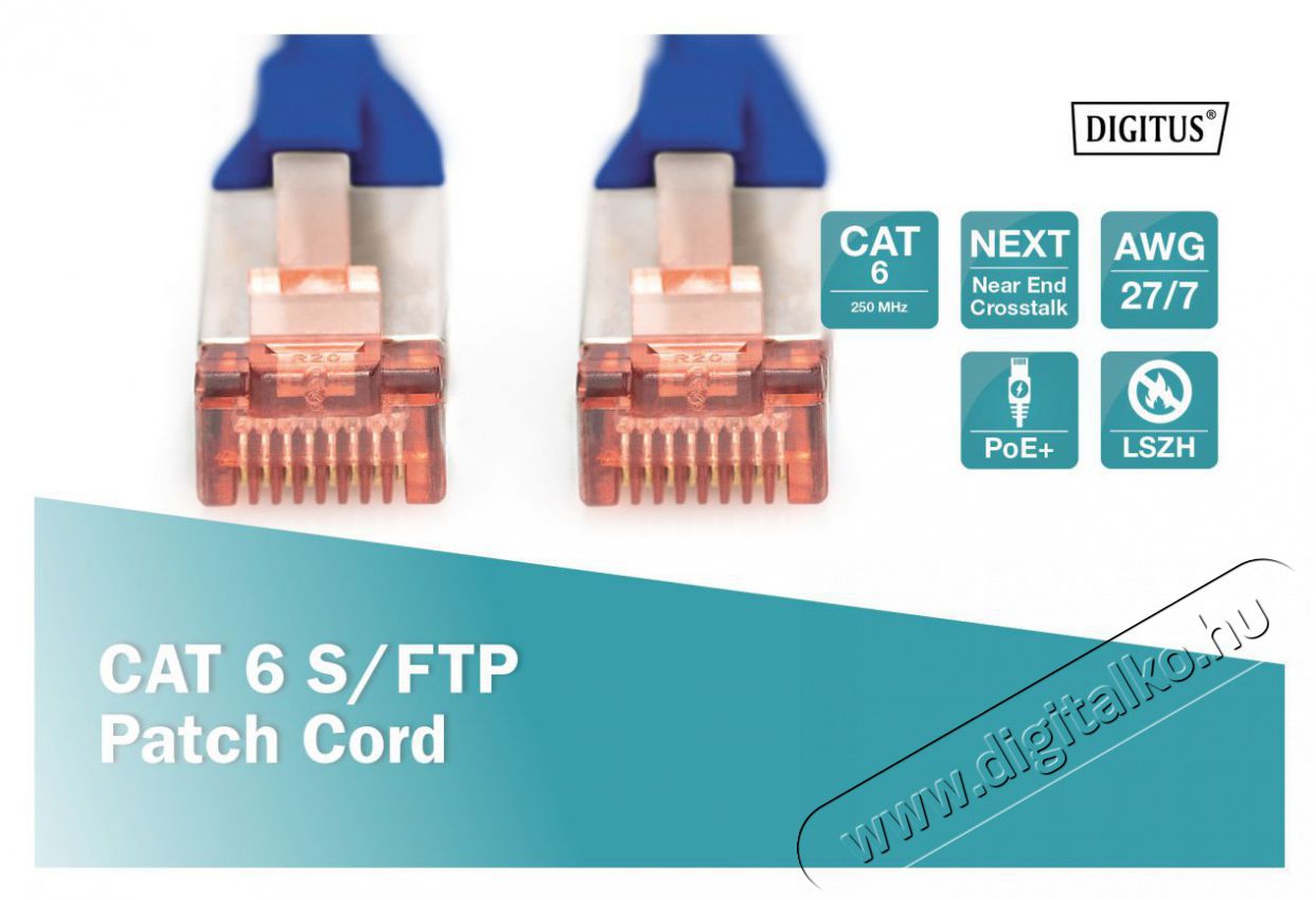 DIGITUS CAT6 S-FTP LSZH 5m k&eacute;k patch k&aacute;bel Iroda &eacute;s sz&aacute;m&iacute;t&aacute;stechnika - H&aacute;l&oacute;zat - H&aacute;l&oacute;zati kieg&eacute;sz&iacute;tő - 393331
