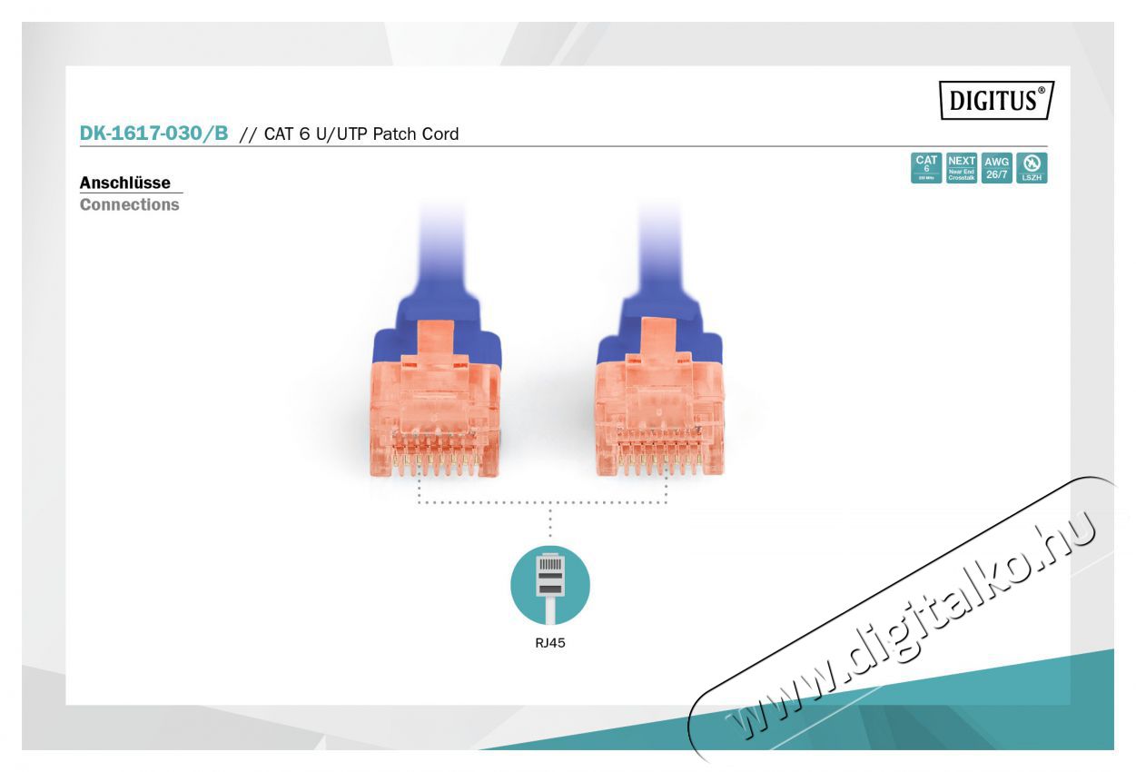 DIGITUS CAT6 U/UTP LSZH 3m k&eacute;k patch k&aacute;bel Iroda &eacute;s sz&aacute;m&iacute;t&aacute;stechnika - H&aacute;l&oacute;zat - H&aacute;l&oacute;zati kieg&eacute;sz&iacute;tő - 393578