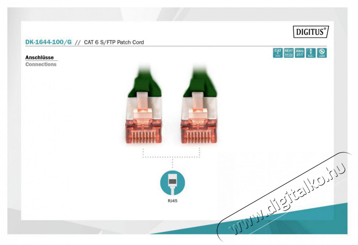 DIGITUS CAT6 S-FTP LSZH 10m z&ouml;ld patch k&aacute;bel Iroda &eacute;s sz&aacute;m&iacute;t&aacute;stechnika - H&aacute;l&oacute;zat - H&aacute;l&oacute;zati kieg&eacute;sz&iacute;tő - 393262