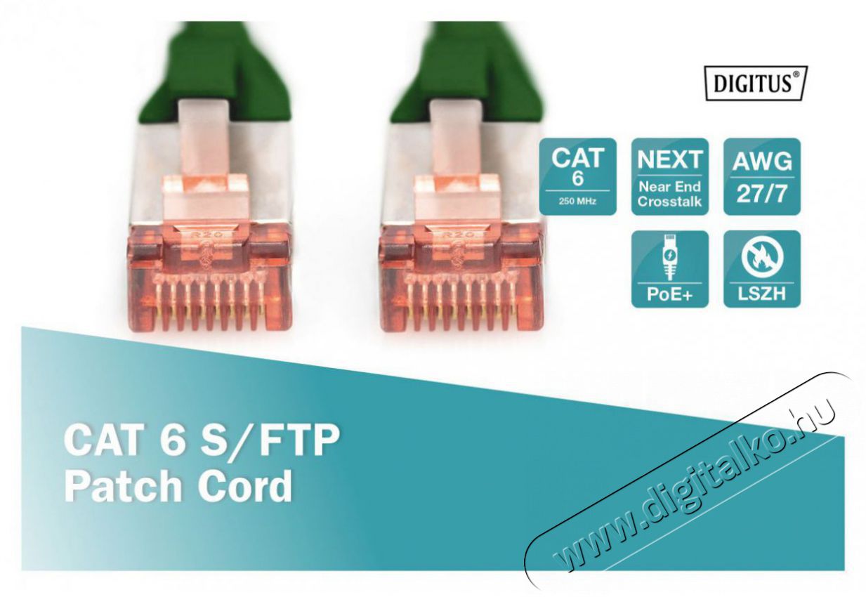 DIGITUS CAT6 S-FTP LSZH 10m z&ouml;ld patch k&aacute;bel Iroda &eacute;s sz&aacute;m&iacute;t&aacute;stechnika - H&aacute;l&oacute;zat - H&aacute;l&oacute;zati kieg&eacute;sz&iacute;tő - 393262