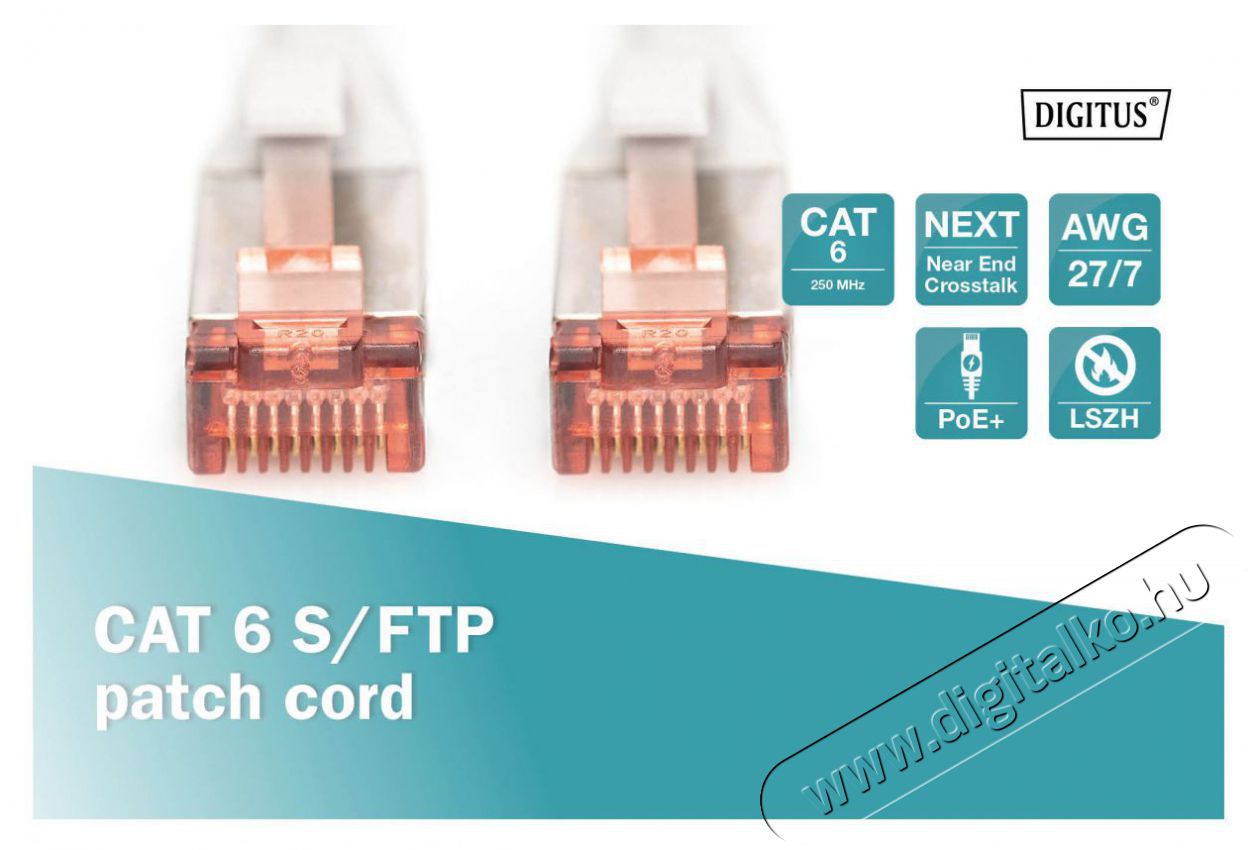 DIGITUS CAT6 S-FTP LSZH 20m sz&uuml;rke patch k&aacute;bel Iroda &eacute;s sz&aacute;m&iacute;t&aacute;stechnika - H&aacute;l&oacute;zat - H&aacute;l&oacute;zati kieg&eacute;sz&iacute;tő - 393263