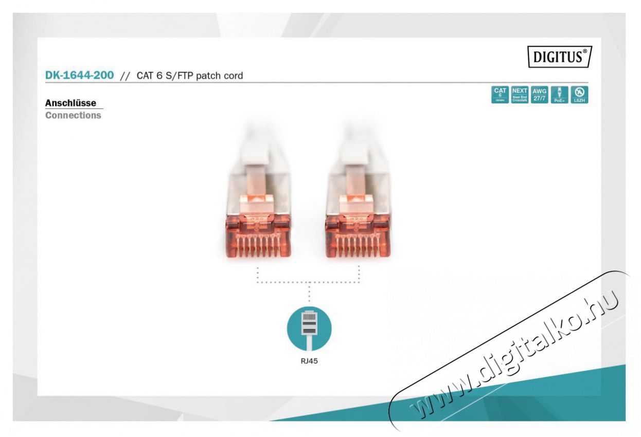 DIGITUS CAT6 S-FTP LSZH 20m sz&uuml;rke patch k&aacute;bel Iroda &eacute;s sz&aacute;m&iacute;t&aacute;stechnika - H&aacute;l&oacute;zat - H&aacute;l&oacute;zati kieg&eacute;sz&iacute;tő - 393263