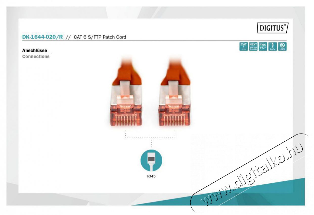 DIGITUS CAT6 S-FTP LSZH 2m piros patch k&aacute;bel Iroda &eacute;s sz&aacute;m&iacute;t&aacute;stechnika - H&aacute;l&oacute;zat - H&aacute;l&oacute;zati kieg&eacute;sz&iacute;tő - 393260