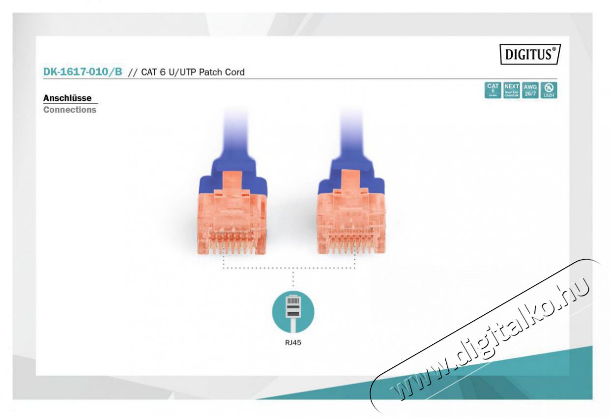 DIGITUS CAT6 U/UTP LSZH 1m k&eacute;k patch k&aacute;bel Iroda &eacute;s sz&aacute;m&iacute;t&aacute;stechnika - H&aacute;l&oacute;zat - H&aacute;l&oacute;zati kieg&eacute;sz&iacute;tő - 393533