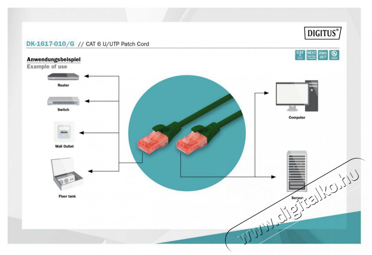 DIGITUS CAT6 U/UTP LSZH 1m z&ouml;ld patch k&aacute;bel Iroda &eacute;s sz&aacute;m&iacute;t&aacute;stechnika - H&aacute;l&oacute;zat - H&aacute;l&oacute;zati kieg&eacute;sz&iacute;tő - 393536