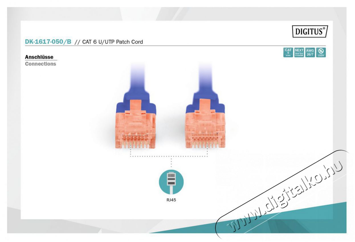 DIGITUS CAT6 U/UTP LSZH 5m k&eacute;k patch k&aacute;bel Iroda &eacute;s sz&aacute;m&iacute;t&aacute;stechnika - H&aacute;l&oacute;zat - H&aacute;l&oacute;zati kieg&eacute;sz&iacute;tő - 393529