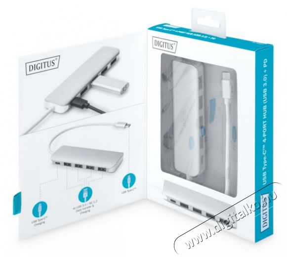 DIGITUS USB Type-C 4 portos USB 3.0 hub + PD Iroda &eacute;s sz&aacute;m&iacute;t&aacute;stechnika - Notebook kieg&eacute;sz&iacute;tő - USB hub / eloszt&oacute; - 415645