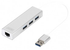 DIGITUS USB 3.0 Gigabit Ethernet adapter + 3 portos USB HUB Iroda és számítástechnika - Notebook kiegészítő - USB hub / elosztó - 441701