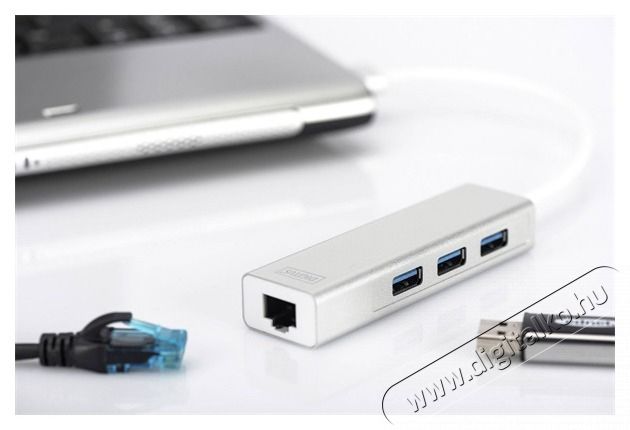 DIGITUS USB 3.0 Gigabit Ethernet adapter + 3 portos USB HUB Iroda &eacute;s sz&aacute;m&iacute;t&aacute;stechnika - Notebook kieg&eacute;sz&iacute;tő - USB hub / eloszt&oacute; - 441701