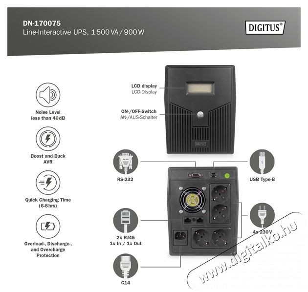 DIGITUS DN-170075 1500VA LCD sz&uuml;netmentes t&aacute;pegys&eacute;g Iroda &eacute;s sz&aacute;m&iacute;t&aacute;stechnika - Egy&eacute;b sz&aacute;m&iacute;t&aacute;stechnikai term&eacute;k - 507492