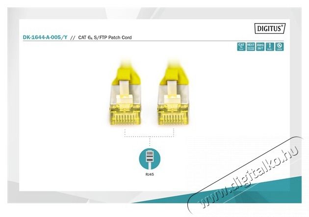 DIGITUS Cat.6A S/FTP LSZH 0,5m s&aacute;rga patch k&aacute;bel Tv kieg&eacute;sz&iacute;tők - K&aacute;bel / csatlakoz&oacute; - Optikai k&aacute;bel - 507752