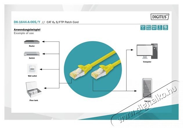 DIGITUS Cat.6A S/FTP LSZH 0,5m s&aacute;rga patch k&aacute;bel Tv kieg&eacute;sz&iacute;tők - K&aacute;bel / csatlakoz&oacute; - Optikai k&aacute;bel - 507752