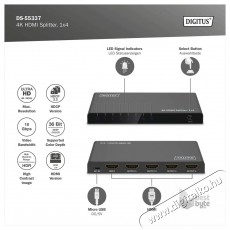 DIGITUS DS-55337 4 portos 4K/60Hz HDMI splitter Iroda &eacute;s sz&aacute;m&iacute;t&aacute;stechnika - Egy&eacute;b sz&aacute;m&iacute;t&aacute;stechnikai term&eacute;k - 507437