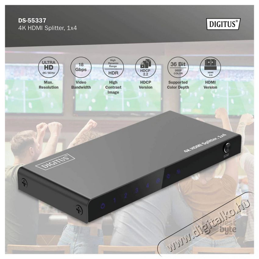 DIGITUS DS-55337 4 portos 4K/60Hz HDMI splitter Iroda &eacute;s sz&aacute;m&iacute;t&aacute;stechnika - Egy&eacute;b sz&aacute;m&iacute;t&aacute;stechnikai term&eacute;k - 507437