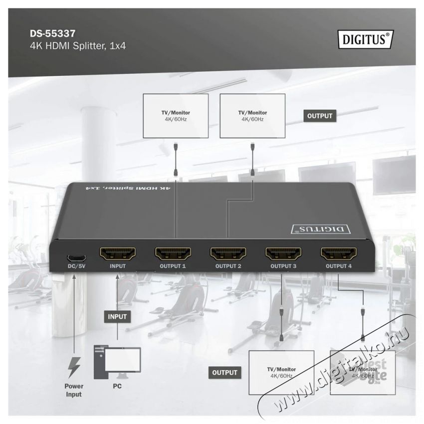 DIGITUS DS-55337 4 portos 4K/60Hz HDMI splitter Iroda &eacute;s sz&aacute;m&iacute;t&aacute;stechnika - Egy&eacute;b sz&aacute;m&iacute;t&aacute;stechnikai term&eacute;k - 507437