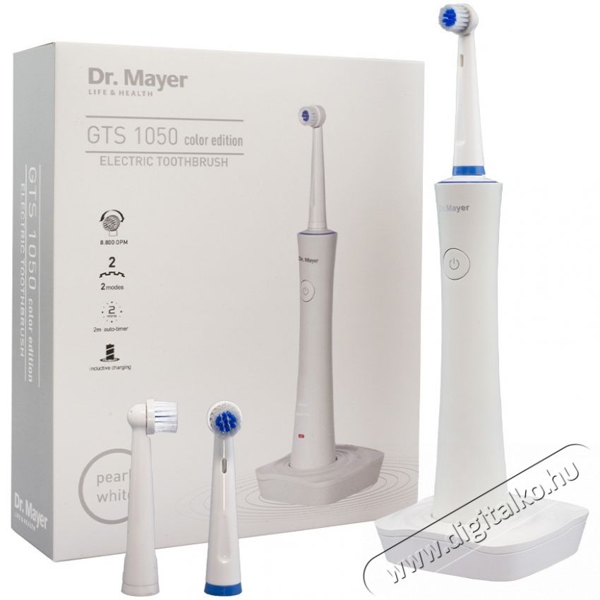 Dr. Mayer GTS1050 indukci&oacute;s elektromos fogkefe, &uacute;jrat&ouml;lthető, Feh&eacute;r Sz&eacute;ps&eacute;g&aacute;pol&aacute;s / Eg&eacute;szs&eacute;g - Sz&aacute;j / fog &aacute;pol&aacute;s - Elektromos fogkefe - 533276
