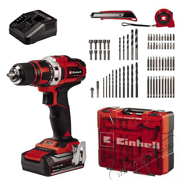 Einhell 4513955 PXC TE-CD 18/40 Li (1x2,5 Ah) akkumul&aacute;toros f&uacute;r&oacute;csavaroz&oacute; + 69 r&eacute;szes tartoz&eacute;k k&eacute;szlet H&aacute;ztart&aacute;s / Otthon / K&uuml;lt&eacute;r - Szersz&aacute;m - F&uacute;r&oacute; / f&uacute;r&oacute;kalap&aacute;cs - 386744