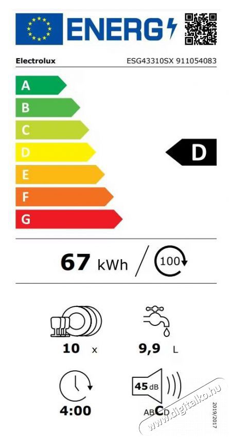 Electrolux ESG43310SX Keskeny mosogat&oacute;g&eacute;p Konyhai term&eacute;kek - Mosogat&oacute;g&eacute;p - Keskeny (45cm-ig) szabadon&aacute;ll&oacute; mosogat&oacute;g&eacute;p - 493920
