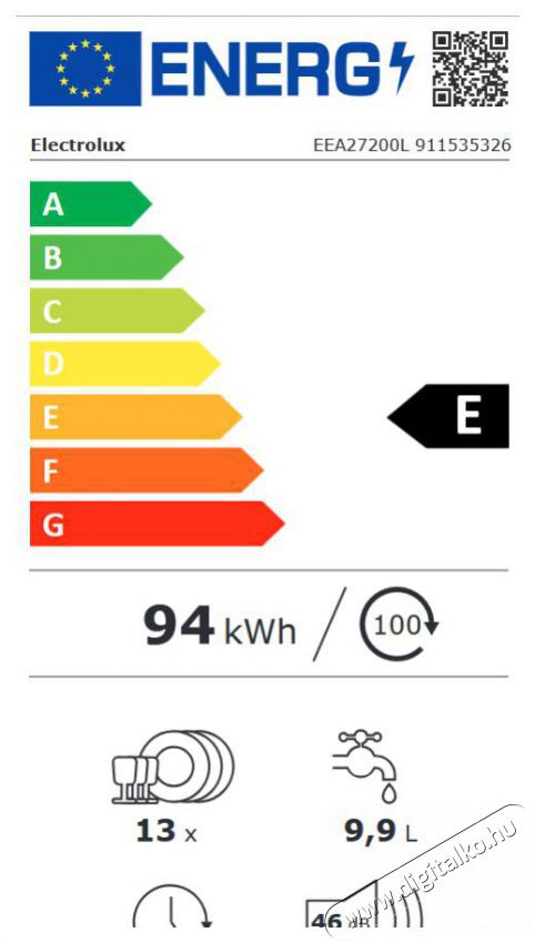 Electrolux EEA27200L be&eacute;p&iacute;thető mosogat&oacute;g&eacute;p Konyhai term&eacute;kek - Mosogat&oacute;g&eacute;p - Norm&aacute;l (60cm) be&eacute;p&iacute;thető mosogat&oacute;g&eacute;p - 353823