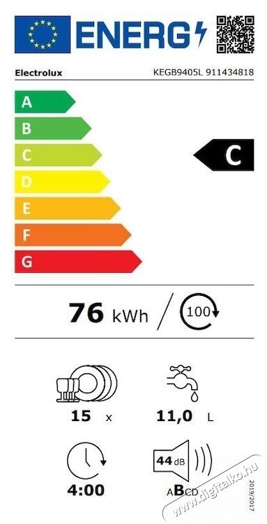 Electrolux KEGB9405L Be&eacute;p&iacute;thető mosogat&oacute;g&eacute;p, 15 ter&iacute;t&eacute;kes, 8 program, Inverter motor, C energiaoszt&aacute;ly, MaxiFlex, AirDry, QuickSelect, 60 cm Konyhai term&eacute;kek - Mosogat&oacute;g&eacute;p - Norm&aacute;l (60cm) be&eacute;p&iacute;thető mosogat&oacute;g&eacute;p - 533324