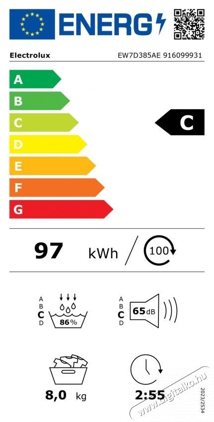 Electrolux EW7D385AE Hőszivatty&uacute;s sz&aacute;r&iacute;t&oacute;g&eacute;p, 8 kg, C energiaoszt&aacute;ly, DelicateCare + Sensicare sz&aacute;r&iacute;t&oacute;rendszer, Inverteres motor, Dob belső vil&aacute;g&iacute;t&aacute;s, Megford&iacute;that&oacute; ajt&oacute;, Feh&eacute;r H&aacute;ztart&aacute;s / Otthon / K&uuml;lt&eacute;r - Mos&oacute;g&eacute;p / sz&aacute;r&iacute;t&oacute;g&eacute;p - Sz&aacute;r&iacute;t&oacute;g&eacute;p - 536428
