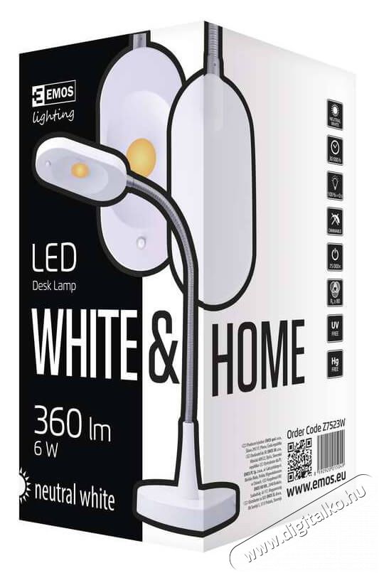 Emos Z7523W feh&eacute;r LED asztali l&aacute;mpa H&aacute;ztart&aacute;s / Otthon / K&uuml;lt&eacute;r - Vil&aacute;g&iacute;t&aacute;s / elektromoss&aacute;g - Asztali l&aacute;mpa - 337084