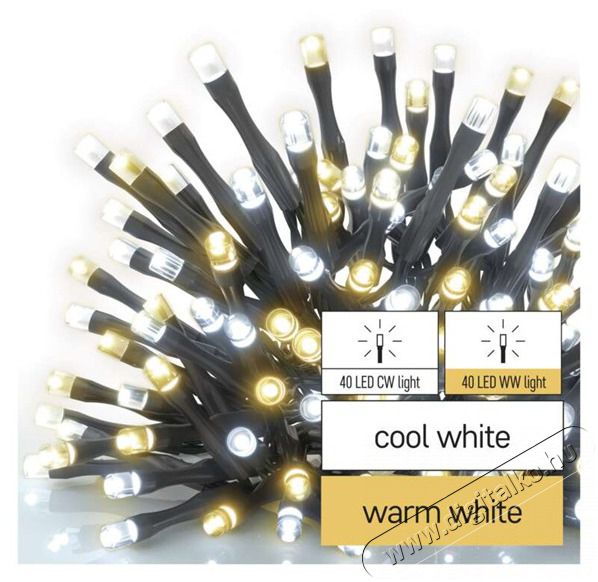 Emos D4AN04 8m/80LED/k&uuml;l-belt&eacute;ri/időz&iacute;tős/meleg/hideg feh&eacute;r kar&aacute;csonyi LED f&eacute;nyf&uuml;z&eacute;r H&aacute;ztart&aacute;s / Otthon / K&uuml;lt&eacute;r - Vil&aacute;g&iacute;t&aacute;s / elektromoss&aacute;g - Led szalag / f&eacute;nyf&uuml;z&eacute;r - 457020