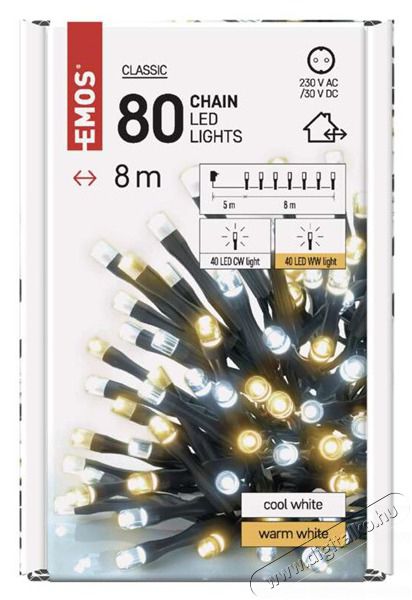 Emos D4AN04 8m/80LED/k&uuml;l-belt&eacute;ri/időz&iacute;tős/meleg/hideg feh&eacute;r kar&aacute;csonyi LED f&eacute;nyf&uuml;z&eacute;r H&aacute;ztart&aacute;s / Otthon / K&uuml;lt&eacute;r - Vil&aacute;g&iacute;t&aacute;s / elektromoss&aacute;g - Led szalag / f&eacute;nyf&uuml;z&eacute;r - 457020