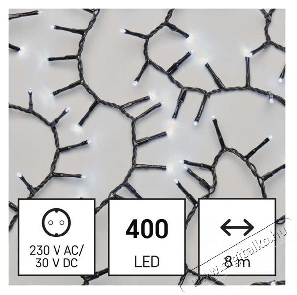 Emos D4BC02 8m/400LED/k&uuml;l-belt&eacute;ri/időz&iacute;tős/hideg feh&eacute;r/s&uuml;ni kar&aacute;csonyi LED f&eacute;nyf&uuml;z&eacute;r H&aacute;ztart&aacute;s / Otthon / K&uuml;lt&eacute;r - Vil&aacute;g&iacute;t&aacute;s / elektromoss&aacute;g - Hangulat teremtő vil&aacute;g&iacute;t&aacute;s - 456778