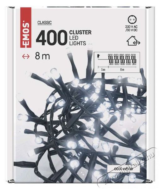Emos D4BC02 8m/400LED/k&uuml;l-belt&eacute;ri/időz&iacute;tős/hideg feh&eacute;r/s&uuml;ni kar&aacute;csonyi LED f&eacute;nyf&uuml;z&eacute;r H&aacute;ztart&aacute;s / Otthon / K&uuml;lt&eacute;r - Vil&aacute;g&iacute;t&aacute;s / elektromoss&aacute;g - Hangulat teremtő vil&aacute;g&iacute;t&aacute;s - 456778