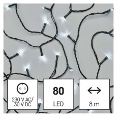Emos D4AC02 8m/80LED/k&uuml;l-belt&eacute;ri/időz&iacute;tős/hideg feh&eacute;r kar&aacute;csonyi LED f&eacute;nyf&uuml;z&eacute;r H&aacute;ztart&aacute;s / Otthon / K&uuml;lt&eacute;r - Vil&aacute;g&iacute;t&aacute;s / elektromoss&aacute;g - Led szalag / f&eacute;nyf&uuml;z&eacute;r - 462011