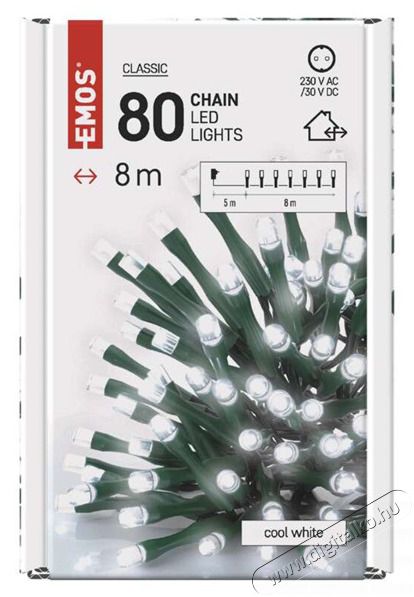 Emos D4AC02 8m/80LED/k&uuml;l-belt&eacute;ri/időz&iacute;tős/hideg feh&eacute;r kar&aacute;csonyi LED f&eacute;nyf&uuml;z&eacute;r H&aacute;ztart&aacute;s / Otthon / K&uuml;lt&eacute;r - Vil&aacute;g&iacute;t&aacute;s / elektromoss&aacute;g - Led szalag / f&eacute;nyf&uuml;z&eacute;r - 462011