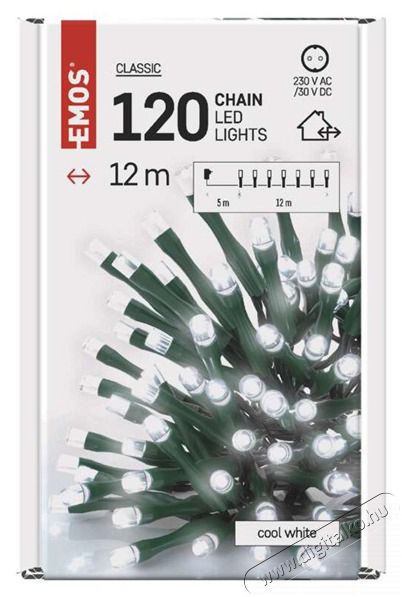 Emos D4AC03 12m/120LED/k&uuml;l-belt&eacute;ri/időz&iacute;tős/hideg feh&eacute;r kar&aacute;csonyi LED f&eacute;nyf&uuml;z&eacute;r H&aacute;ztart&aacute;s / Otthon / K&uuml;lt&eacute;r - Vil&aacute;g&iacute;t&aacute;s / elektromoss&aacute;g - Led szalag / f&eacute;nyf&uuml;z&eacute;r - 462012