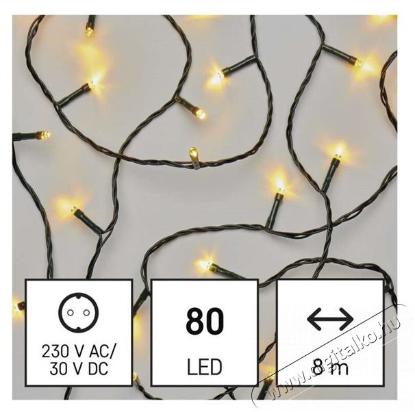 Emos D4AW02 8m/80LED/k&uuml;l-belt&eacute;ri/időz&iacute;tős/meleg feh&eacute;r kar&aacute;csonyi LED f&eacute;nyf&uuml;z&eacute;r H&aacute;ztart&aacute;s / Otthon / K&uuml;lt&eacute;r - Vil&aacute;g&iacute;t&aacute;s / elektromoss&aacute;g - Led szalag / f&eacute;nyf&uuml;z&eacute;r - 461978