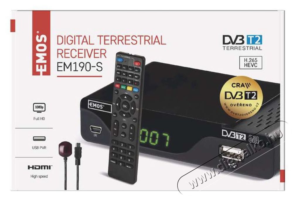 Emos J6014 EM190-s HD DVB-T2 belt&eacute;ri egys&eacute;g Tv kieg&eacute;sz&iacute;tők - DVB-T belt&eacute;ri egys&eacute;g - Set-Top-Box - 369301