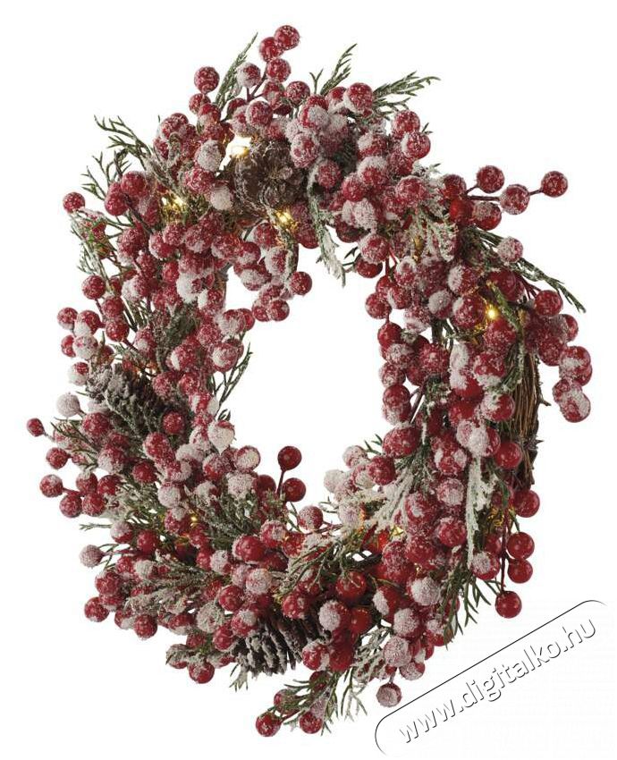 Emos DCTW18 38cm-es 3xAA belt&eacute;ri, meleg feh&eacute;r, időz&iacute;tős LED d&iacute;szes kar&aacute;csonyi koszor&uacute; H&aacute;ztart&aacute;s / Otthon / K&uuml;lt&eacute;r - Vil&aacute;g&iacute;t&aacute;s / elektromoss&aacute;g - Hangulat teremtő vil&aacute;g&iacute;t&aacute;s - 456670