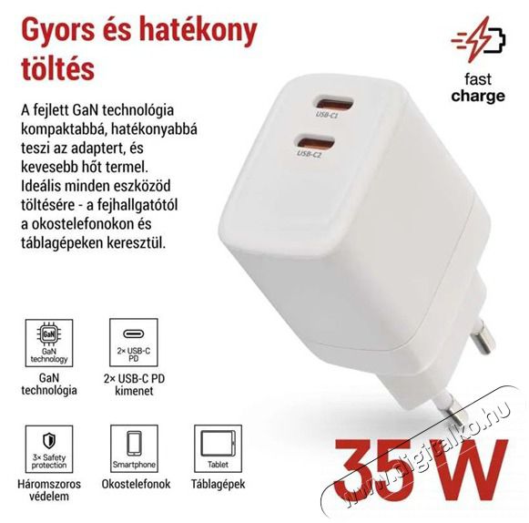 Emos GaN PD 35 W max. univerz&aacute;lis USB t&ouml;ltő Akkuk &eacute;s t&ouml;ltők - Li-ion akkumul&aacute;tor &eacute;s t&ouml;ltő (gy&aacute;ri) - T&ouml;ltő / h&aacute;l&oacute;zati adapter - 506848