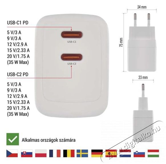 Emos GaN PD 35 W max. univerz&aacute;lis USB t&ouml;ltő Akkuk &eacute;s t&ouml;ltők - Li-ion akkumul&aacute;tor &eacute;s t&ouml;ltő (gy&aacute;ri) - T&ouml;ltő / h&aacute;l&oacute;zati adapter - 506848