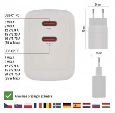 Emos GaN PD 35 W max. univerz&aacute;lis USB t&ouml;ltő Akkuk &eacute;s t&ouml;ltők - Li-ion akkumul&aacute;tor &eacute;s t&ouml;ltő (gy&aacute;ri) - T&ouml;ltő / h&aacute;l&oacute;zati adapter - 506848