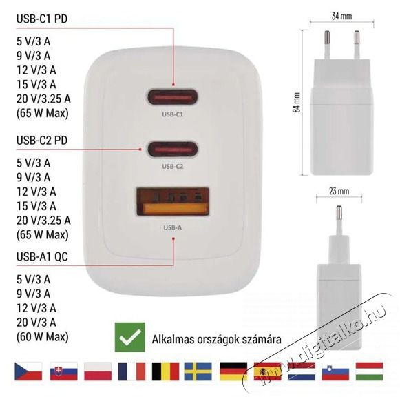 Emos GaN PD 65 W max. univerz&aacute;lis USB t&ouml;ltő Akkuk &eacute;s t&ouml;ltők - Li-ion akkumul&aacute;tor &eacute;s t&ouml;ltő (gy&aacute;ri) - T&ouml;ltő / h&aacute;l&oacute;zati adapter - 506849