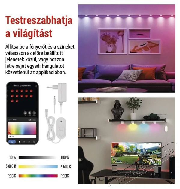 Emos GoSmart 255 cm-es l&aacute;nc, 12 r&eacute;sz, 7 W, RGBIC+CCT, dimmelhető, WiFi LED reflektor Fot&oacute;-Vide&oacute; kieg&eacute;sz&iacute;tők - F&eacute;nyterelő - Reflektor - 507234
