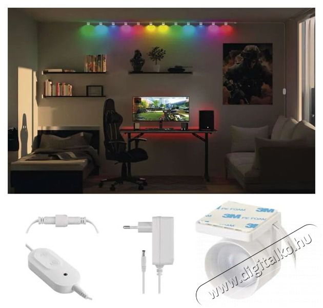 Emos GoSmart 255 cm-es l&aacute;nc, 12 r&eacute;sz, 7 W, RGBIC+CCT, dimmelhető, WiFi LED reflektor Fot&oacute;-Vide&oacute; kieg&eacute;sz&iacute;tők - F&eacute;nyterelő - Reflektor - 507234