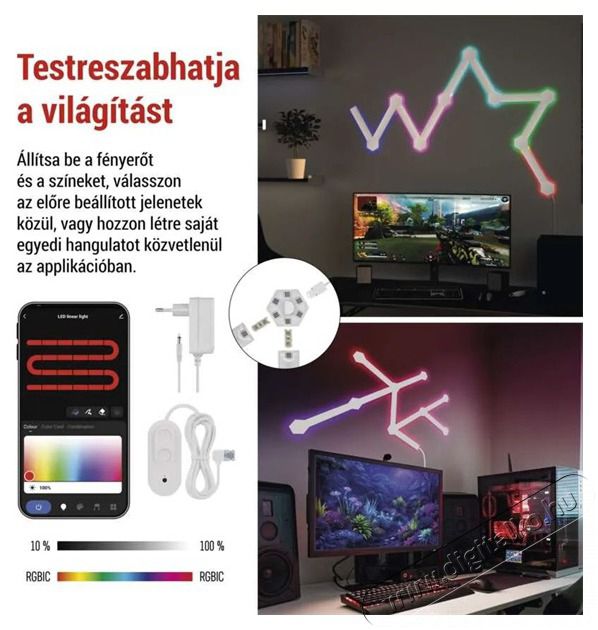 Emos GoSmart Lines feh&eacute;r, 9 r&eacute;szből &aacute;ll&oacute;, 34 W, RGBIC dimmelhető, WiFi LED l&aacute;mpa Fot&oacute;-Vide&oacute; kieg&eacute;sz&iacute;tők - L&aacute;mpa - LED l&aacute;mpa - 507213