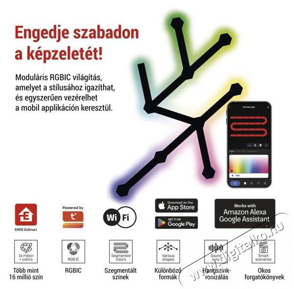 Emos GoSmart Lines fekete, 9 r&eacute;szből &aacute;ll&oacute;, 34 W, RGBIC dimmelhető, WiFi LED l&aacute;mpa Fot&oacute;-Vide&oacute; kieg&eacute;sz&iacute;tők - L&aacute;mpa - LED l&aacute;mpa - 507214