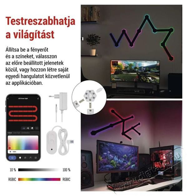 Emos GoSmart Lines fekete, 9 r&eacute;szből &aacute;ll&oacute;, 34 W, RGBIC dimmelhető, WiFi LED l&aacute;mpa Fot&oacute;-Vide&oacute; kieg&eacute;sz&iacute;tők - L&aacute;mpa - LED l&aacute;mpa - 507214